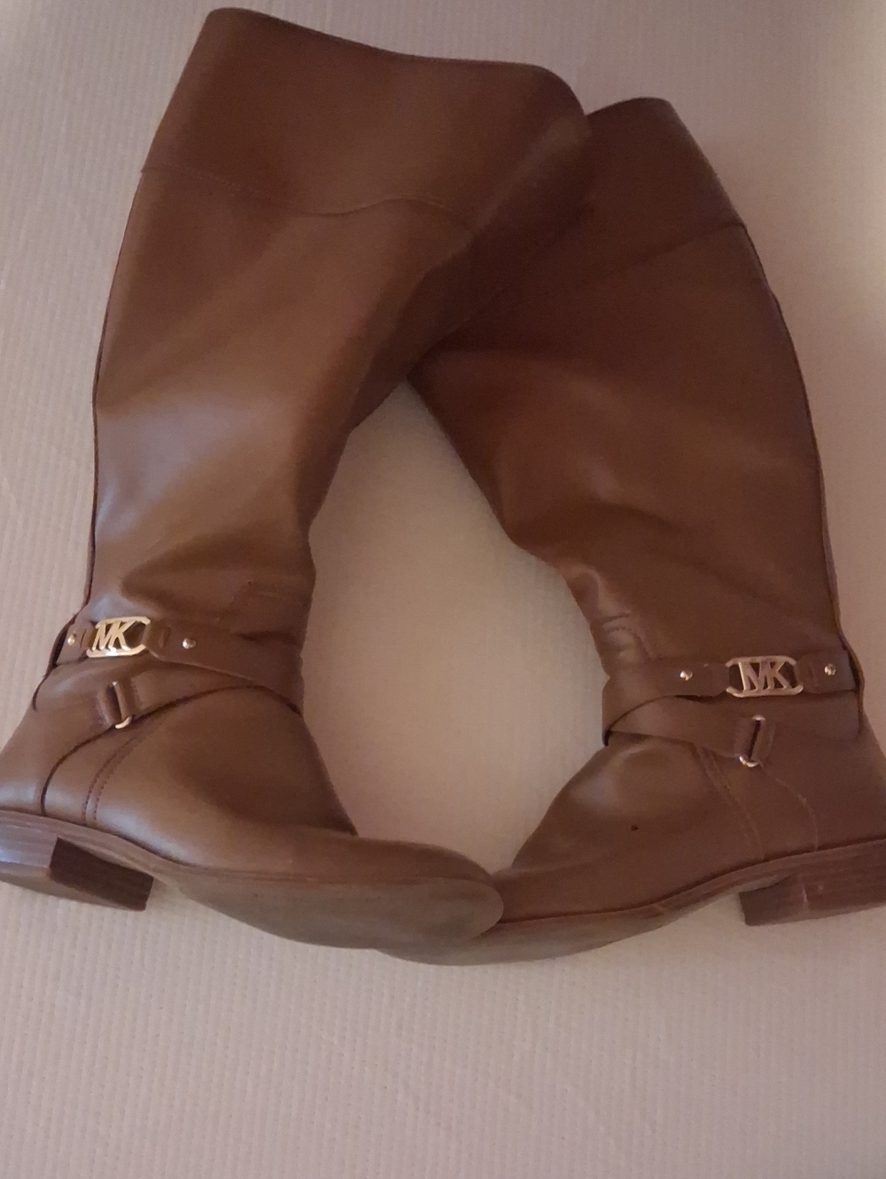Michael Kors Brown Leather Knee Boots with Gold MK Accent